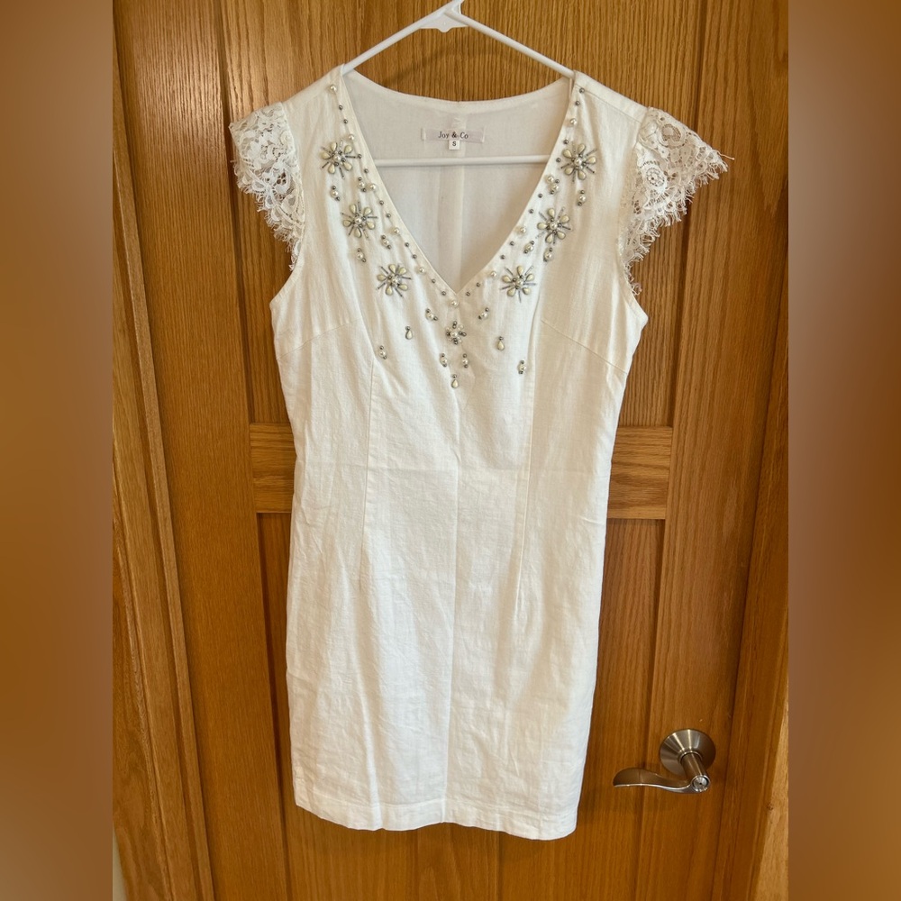 White Beaded Lace Dress‎ S